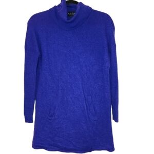 Claudia Nichole 100% Cashmere Turtleneck Tunic Sweater Royal Blue Size S Pockets